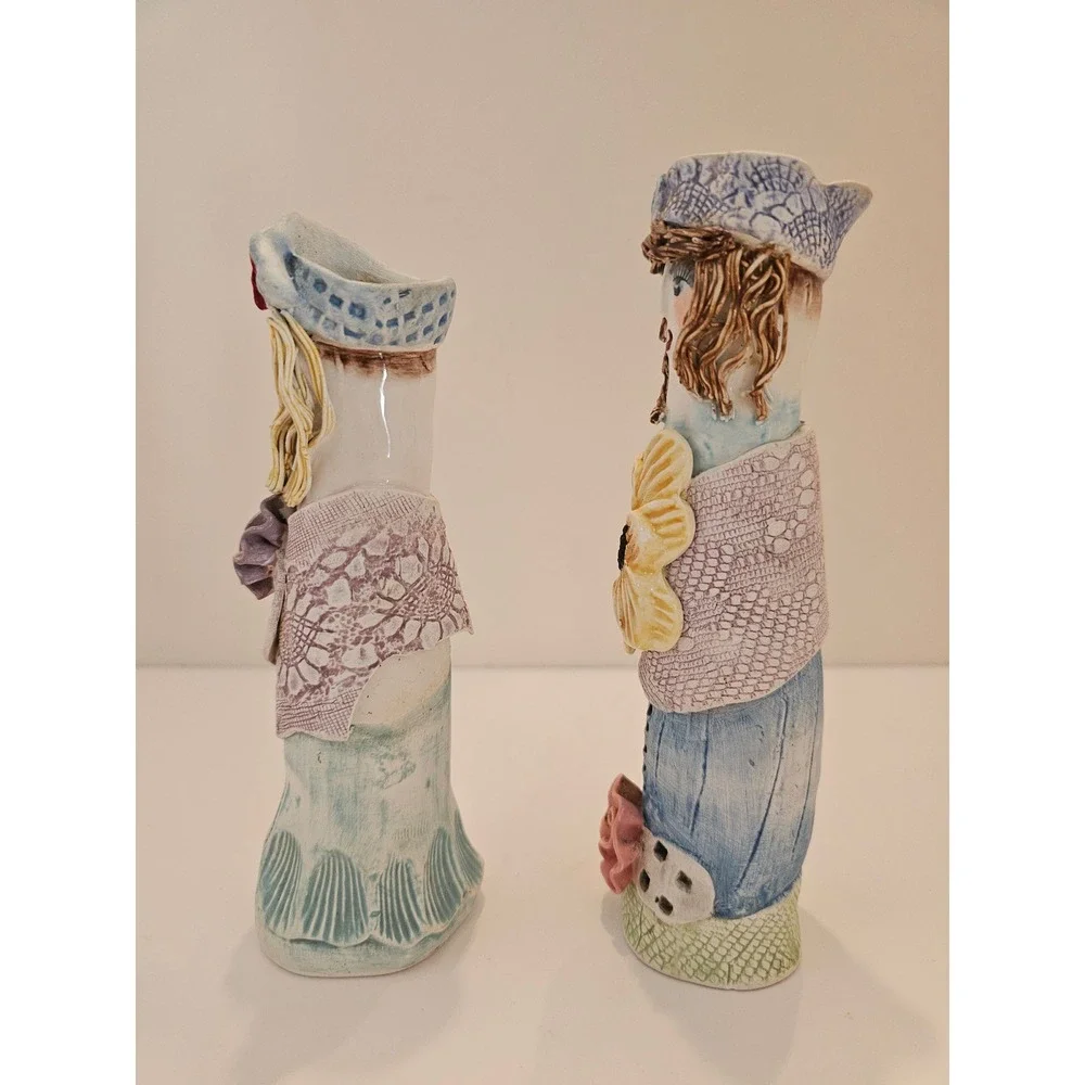 Ellen Williams Ganz Ceramic Candlestick Holders Set of 2 Whimsical Women‎ NOTE